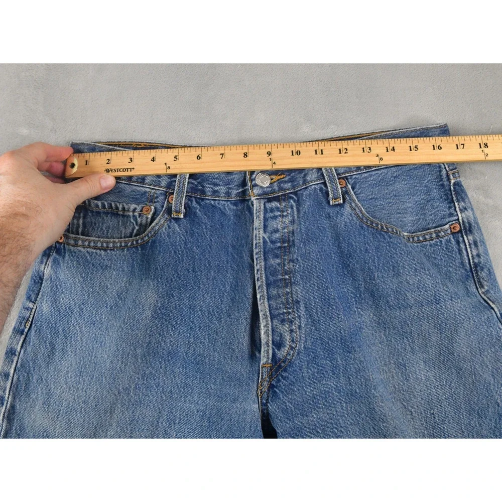 Levis Jeans 501 Mens 36x31 (33x32 Actual) Button Fly Distressed Blue Denim